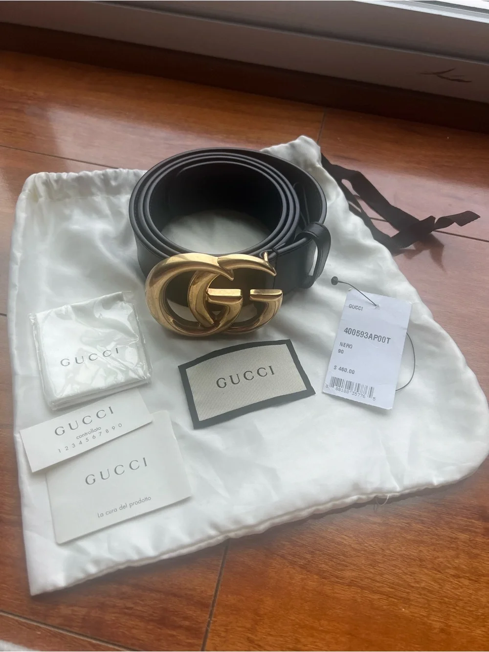 Gucci Black Leather Belt with Gold Double G Buckle